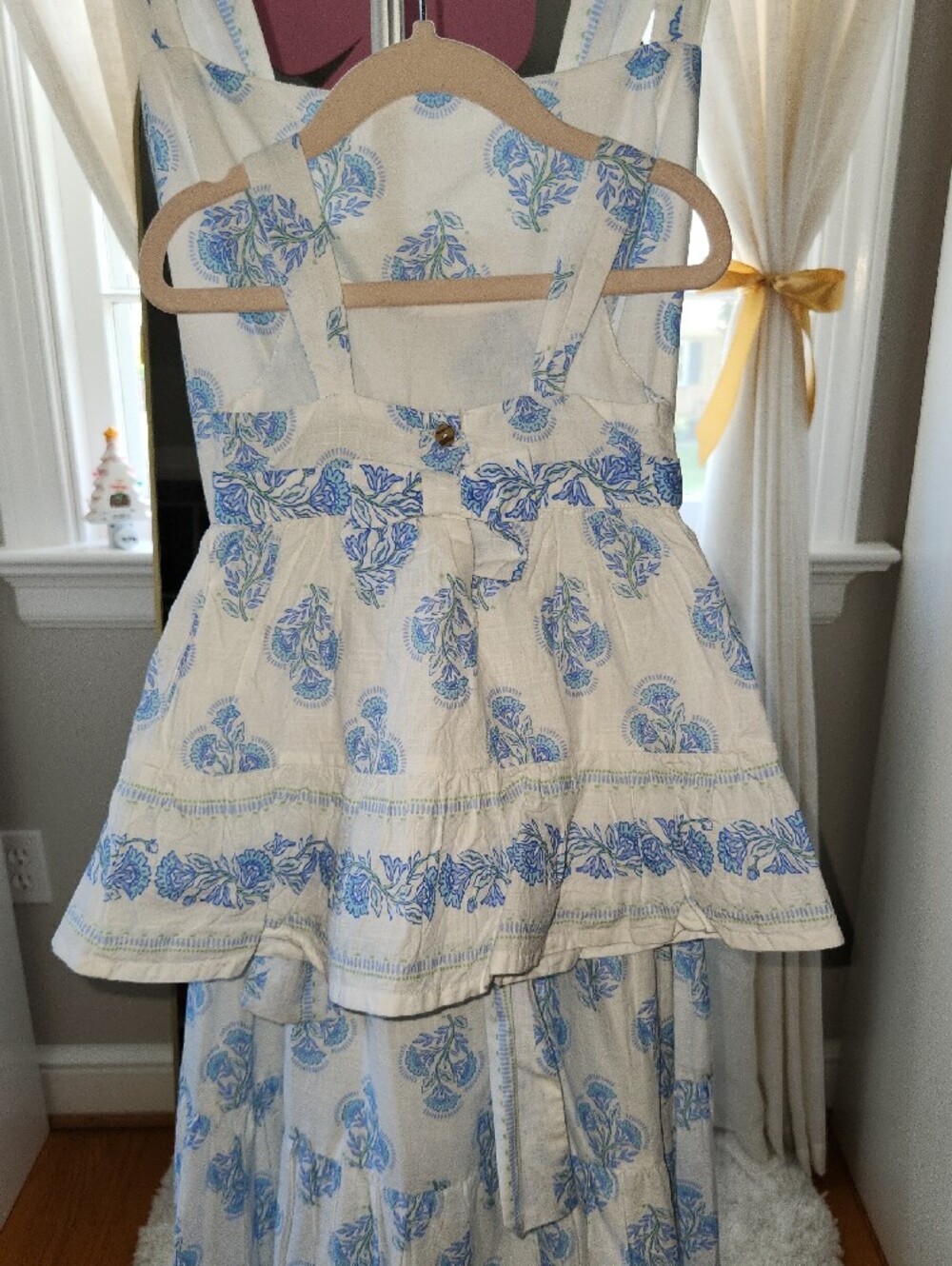 Haute Hippie Mommy and Mini- White Maxi Dress with Blue Floral Medallions - Picture 3 of 5